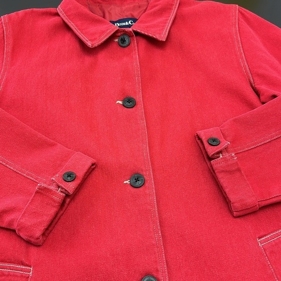 Denim&Co.Red Denim Long Line Jacket Button Front Pockets size Medium Oversized - Picture 3 of 14